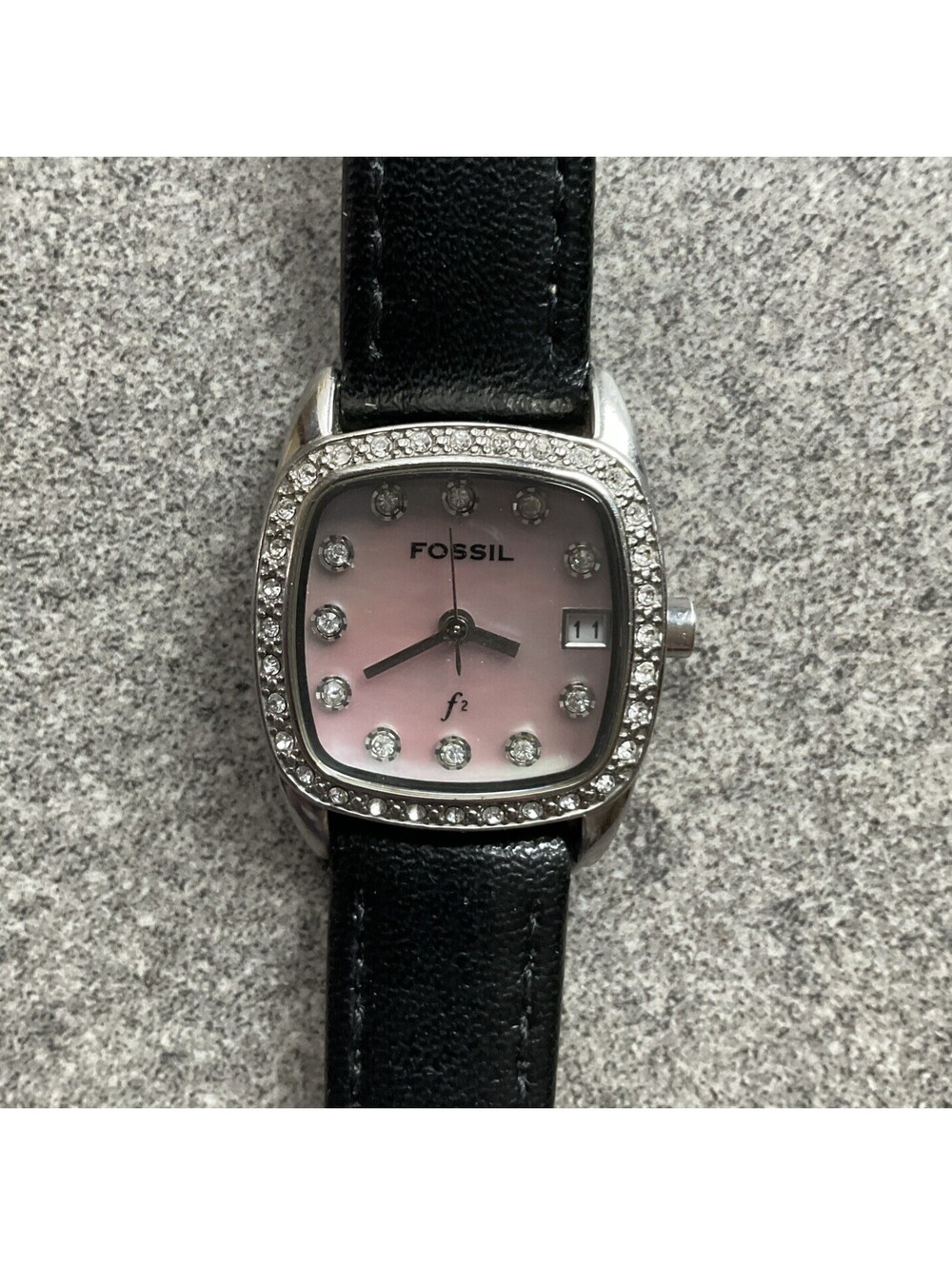 Beautiful Fossil Womens Watch 23mm Silver Tone Case Crystal Accent Bezel A16